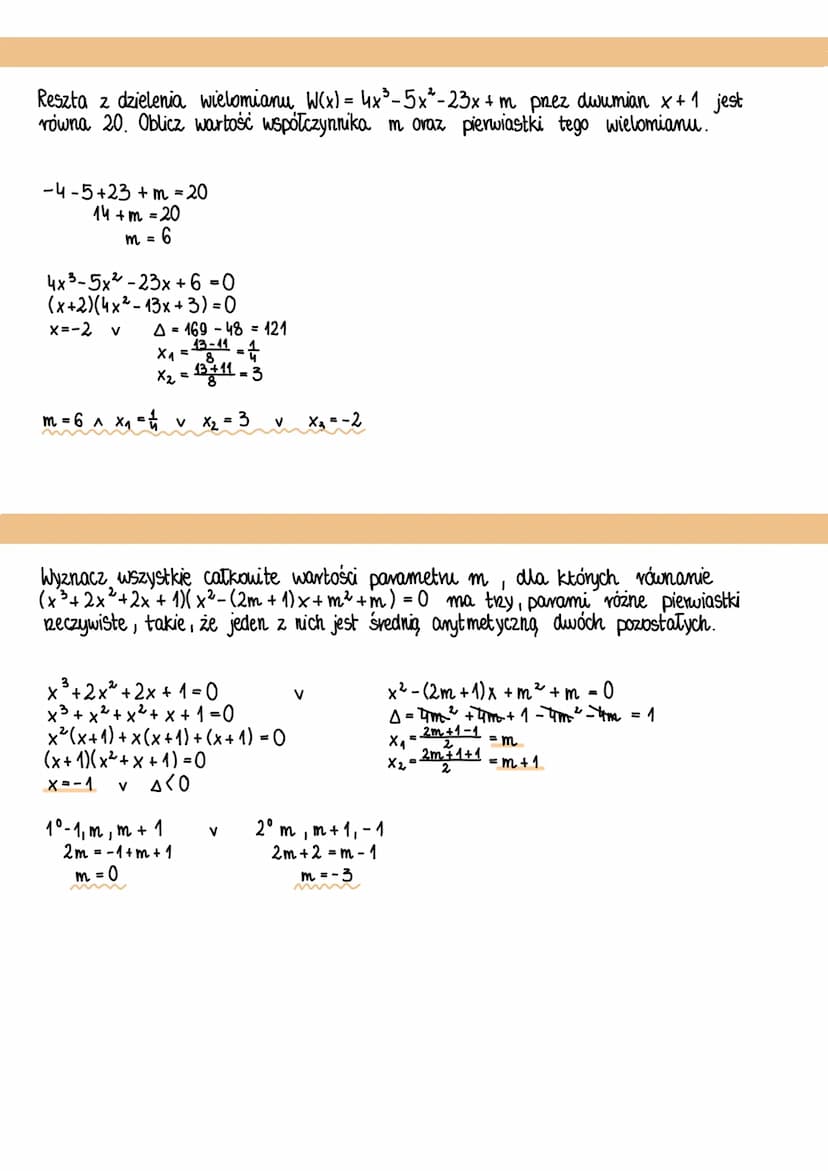 WIELOMIANY
Wyznacz wartości aib współczynników wielomianu W(x) = x³ + ax² + bx + 1
wiedząc, że W(2) = 7 oraz, że reszta z dzielenia W(x) pre