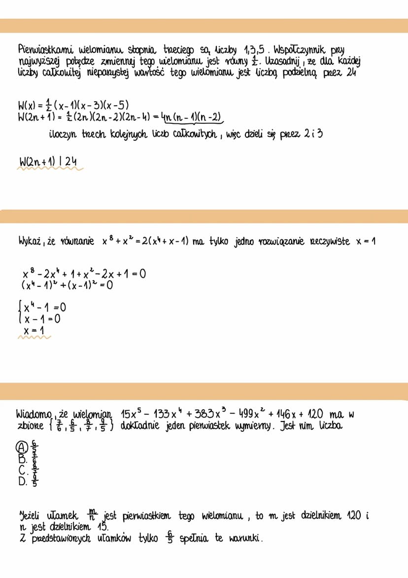 WIELOMIANY
Wyznacz wartości aib współczynników wielomianu W(x) = x³ + ax² + bx + 1
wiedząc, że W(2) = 7 oraz, że reszta z dzielenia W(x) pre
