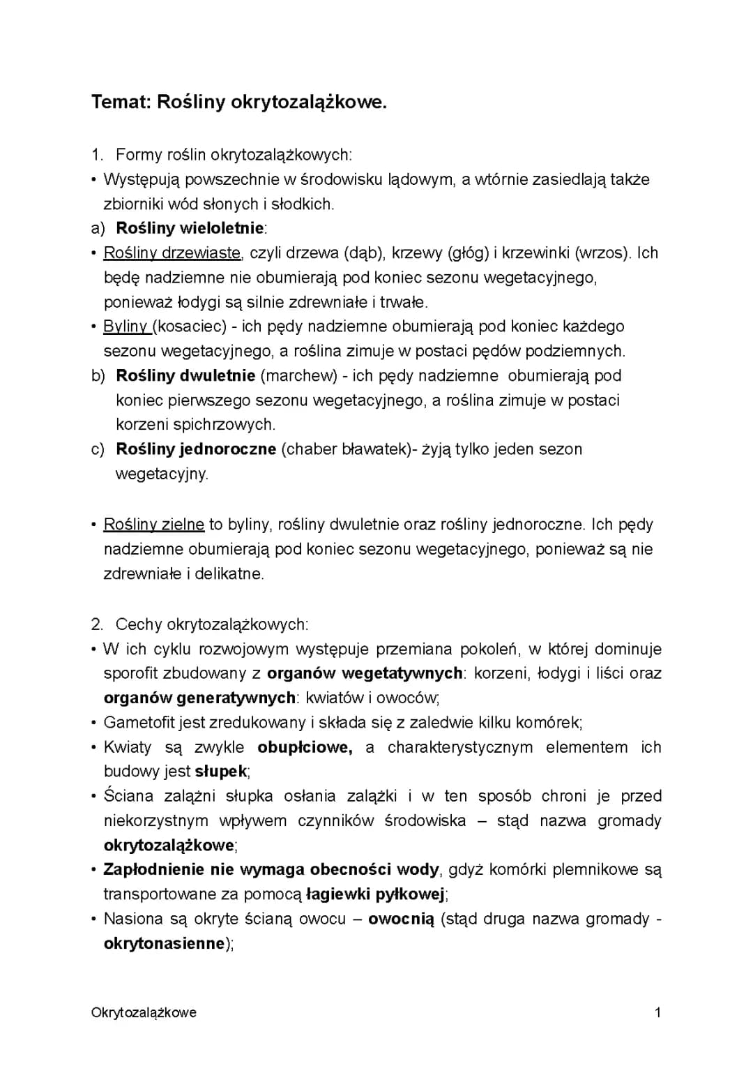 Rośliny okrytozalążkowe. 