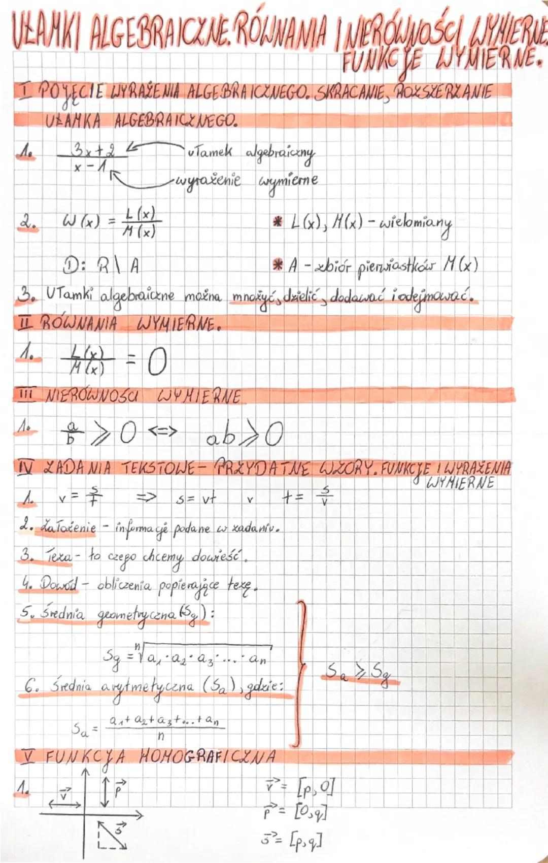 # VŁAMKI ALGEBRAICZNE RÓWNANIA IMERÓWNOŚCI WYMIERNE
FUNKCJE WYMIERNE.

I POYĘCIE WYRAŻENIA ALGEBRAICZNEGO. SKRACANIE, ROZSZERZANIE
UEAMKA AL