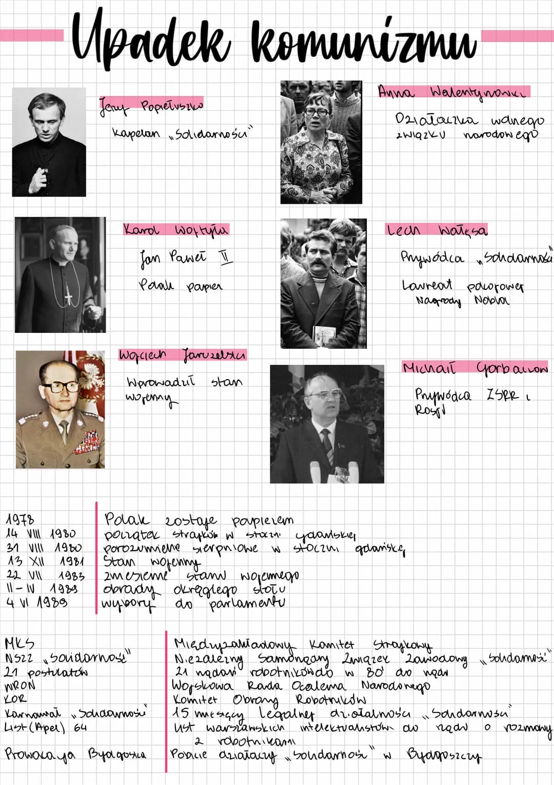 Upadek komunizmu
1978
14 VIII 1980
31 VIII 1980
13 XII 1981
22 VII
1983
11-1V 1989
4 V1 1989
Jerzy Popiełuszko
kapelan Solidarności"
Kara шо