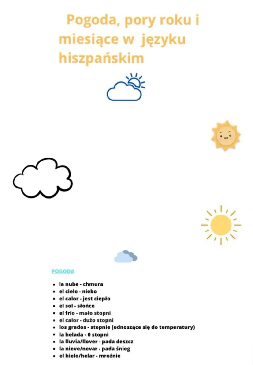 Pogody, Pory Roku i Miesiące po Hiszpańsku - Język Hiszpański Klasa 2