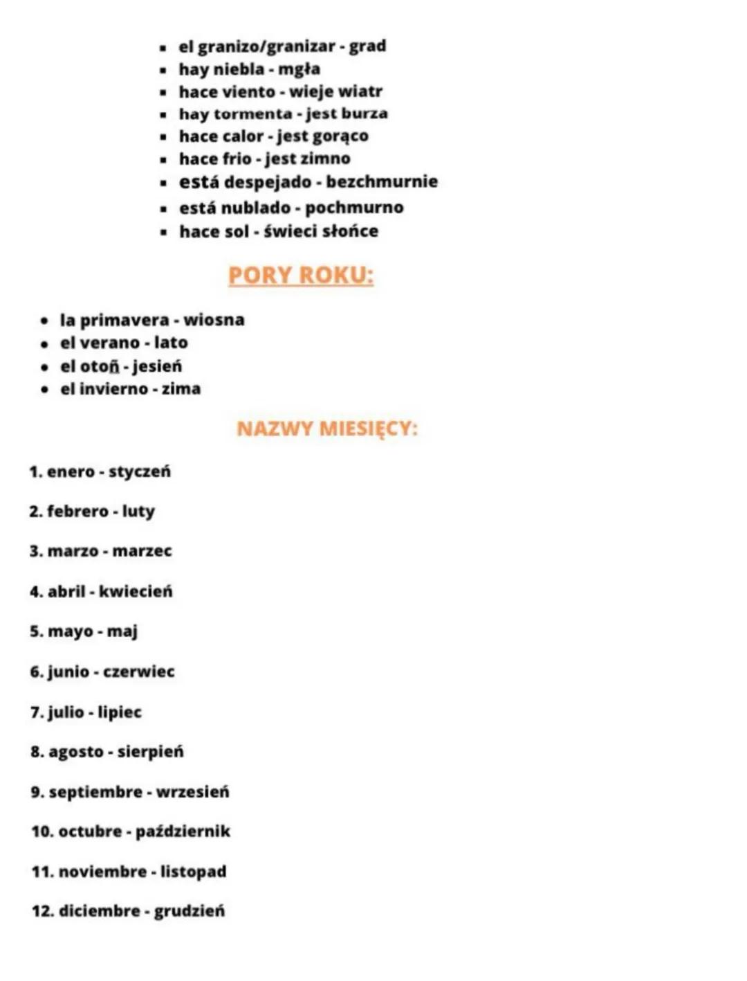 Pogoda, pory roku i
miesiące w języku
hiszpańskim
POGODA
▪ la nube - chmura
• el cielo - niebo
• el calor - jest ciepło
• el sol - słońce
▪ 