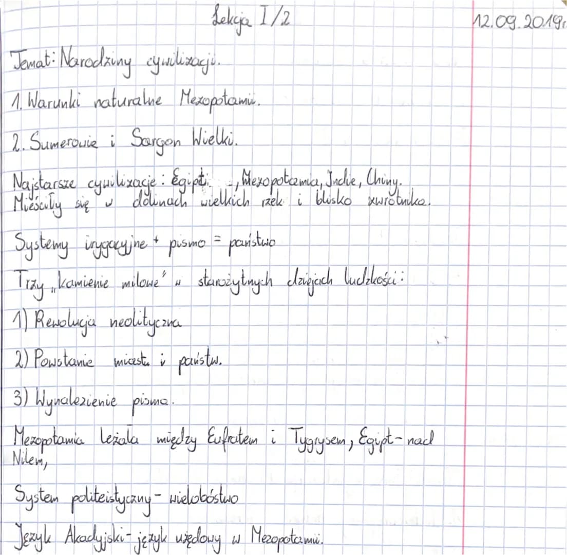 Lekcja 1/2
Jemat : Narodziny cywilizacji.
1. Warunki naturalne Mexopotami.
2. Sumerowie i Sargen Wielki.
Najstarsze cywilizacje: Egipt -, Me