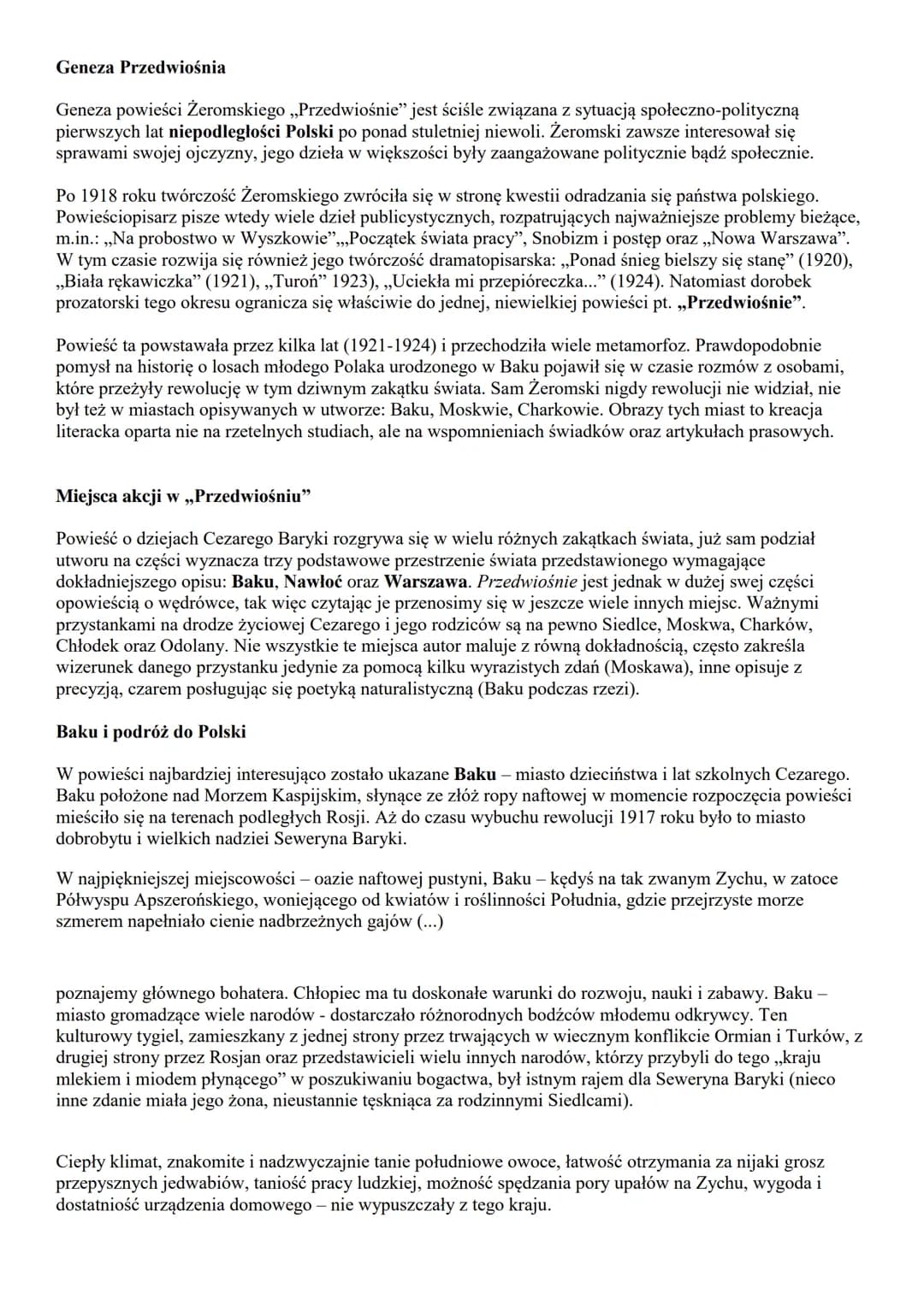 Geneza Przedwiośnia
Geneza powieści Żeromskiego „Przedwiośnie" jest ściśle związana z sytuacją społeczno-polityczną
pierwszych lat niepodleg
