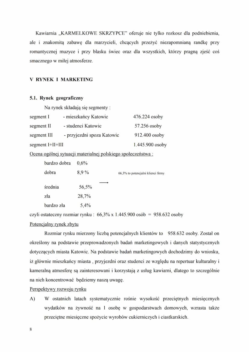 I STRESZCZENIE KIEROWNICZE
Celem niniejszego biznes planu jest przedstawienie opłacalności rozpoczęcia działalności
przez Kawiarnię „Karmelk