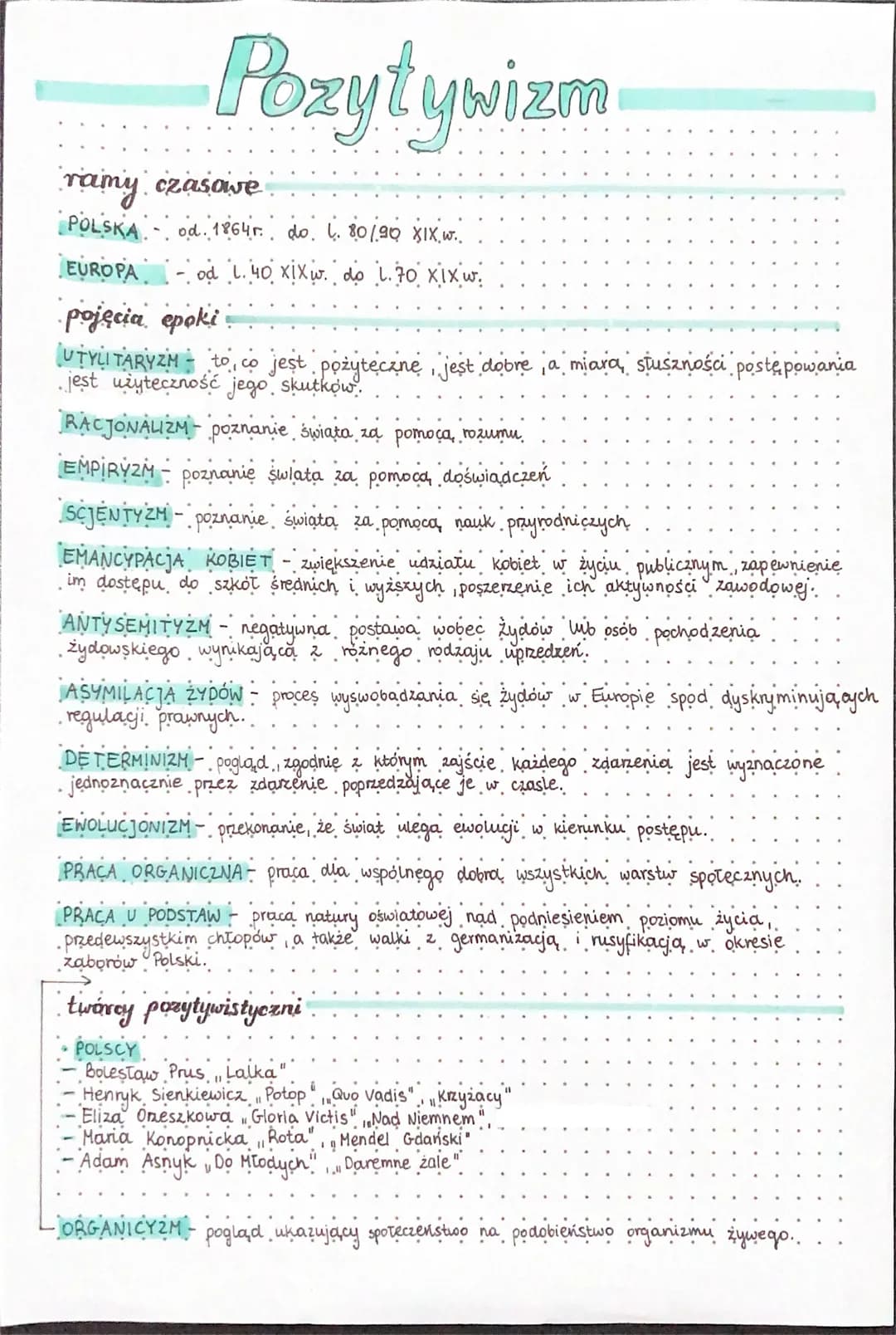 Pozytywizm
ramy czasowe
POLSKA
EUROPA
pojęcia epoki
UTYLITARYZM to co jest pożyteczne, jest dobre a miarą, słuszności postępowania
jest użyt