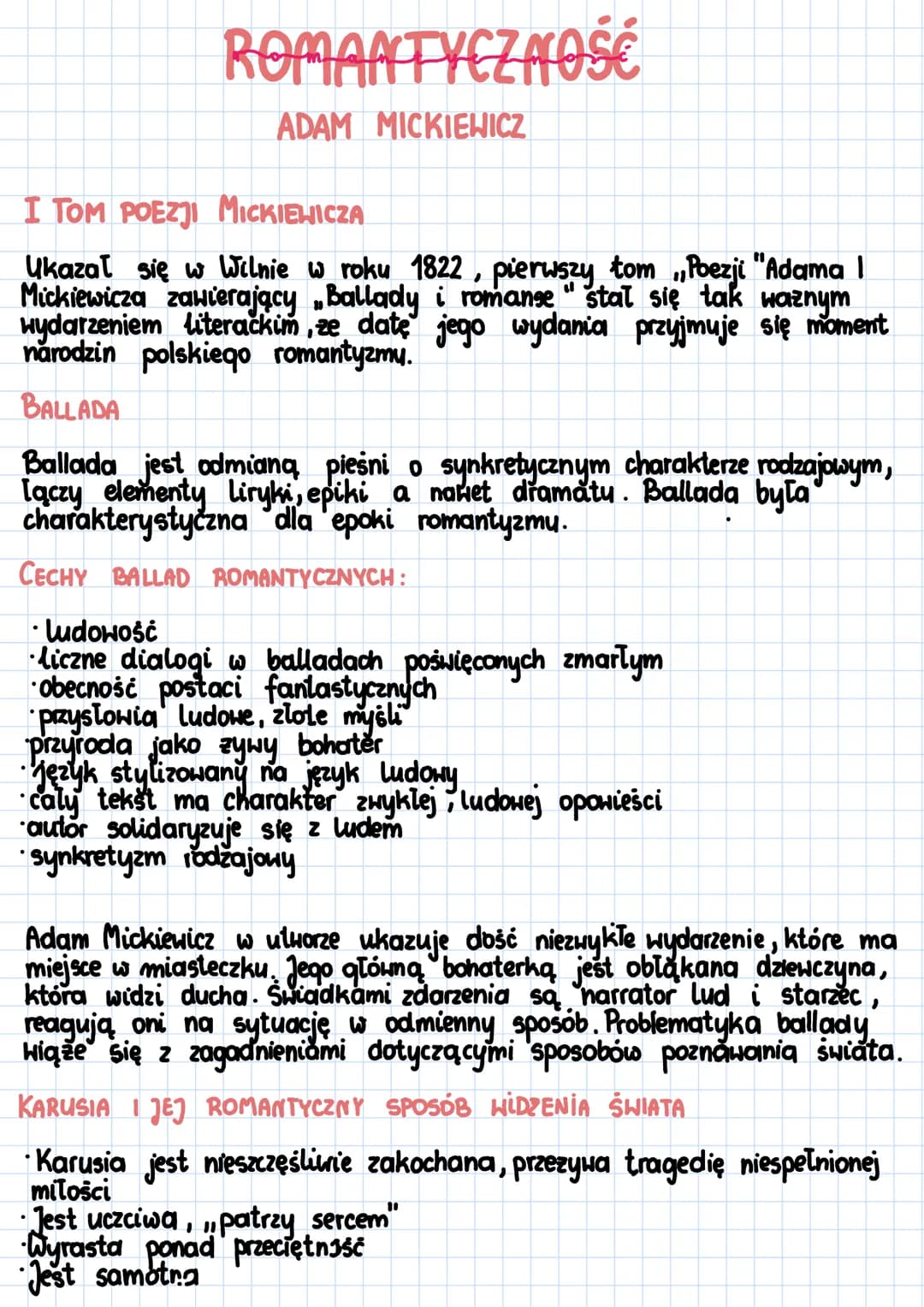 ROMANTYCZNOŚĆ
ADAM MICKIEWICZ
I TOM POEZJI MICKIEWICZA
Ukazał się w Wilnie w roku 1822, pierwszy tomPoezji "Adama I
Mickiewicza zawierający 