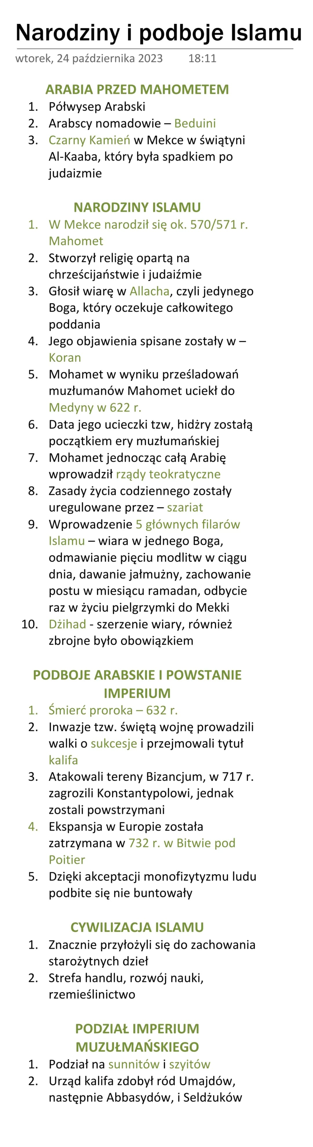Narodziny i podboje Islamu
wtorek, 24 października 2023 18:11
ARABIA PRZED MAHOMETEM
1. Półwysep Arabski
3.
2. Arabscy nomadowie - Beduini
C