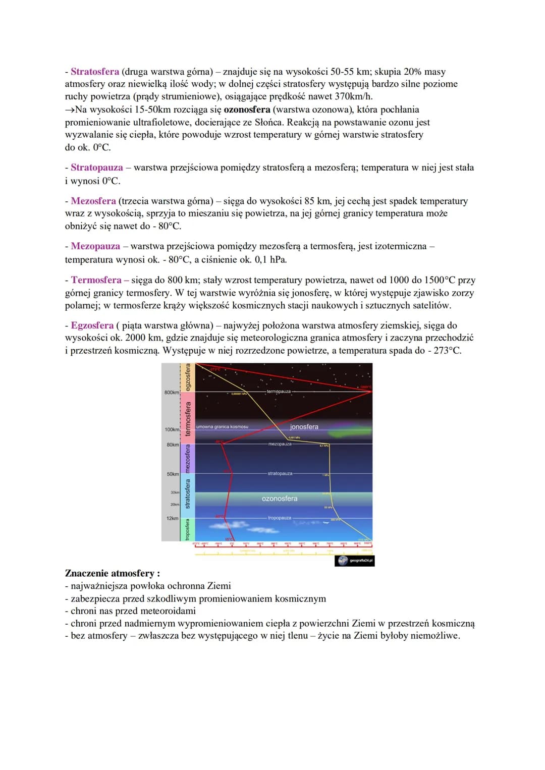 1. SKŁAD I BUDOWA ATMOSFERY
Atmosfera to powłoka ziemska, która składa się z mieszaniny gazów, nazywamy ją powietrzem
atmosferycznym. Atmosf