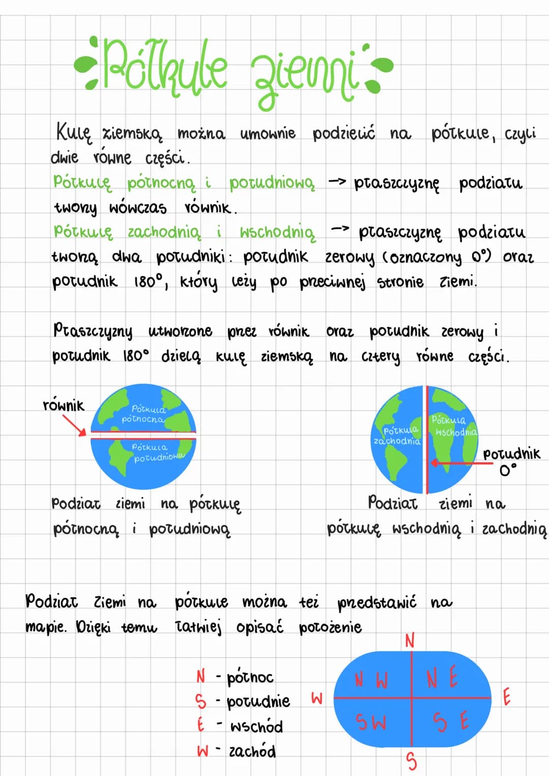 Pótkule ziemi
Kulę ziemską można umownie podzielić na półkule, czyli
dwie równe części.
Pótkulę północną i południową płaszczyznę podziału
t