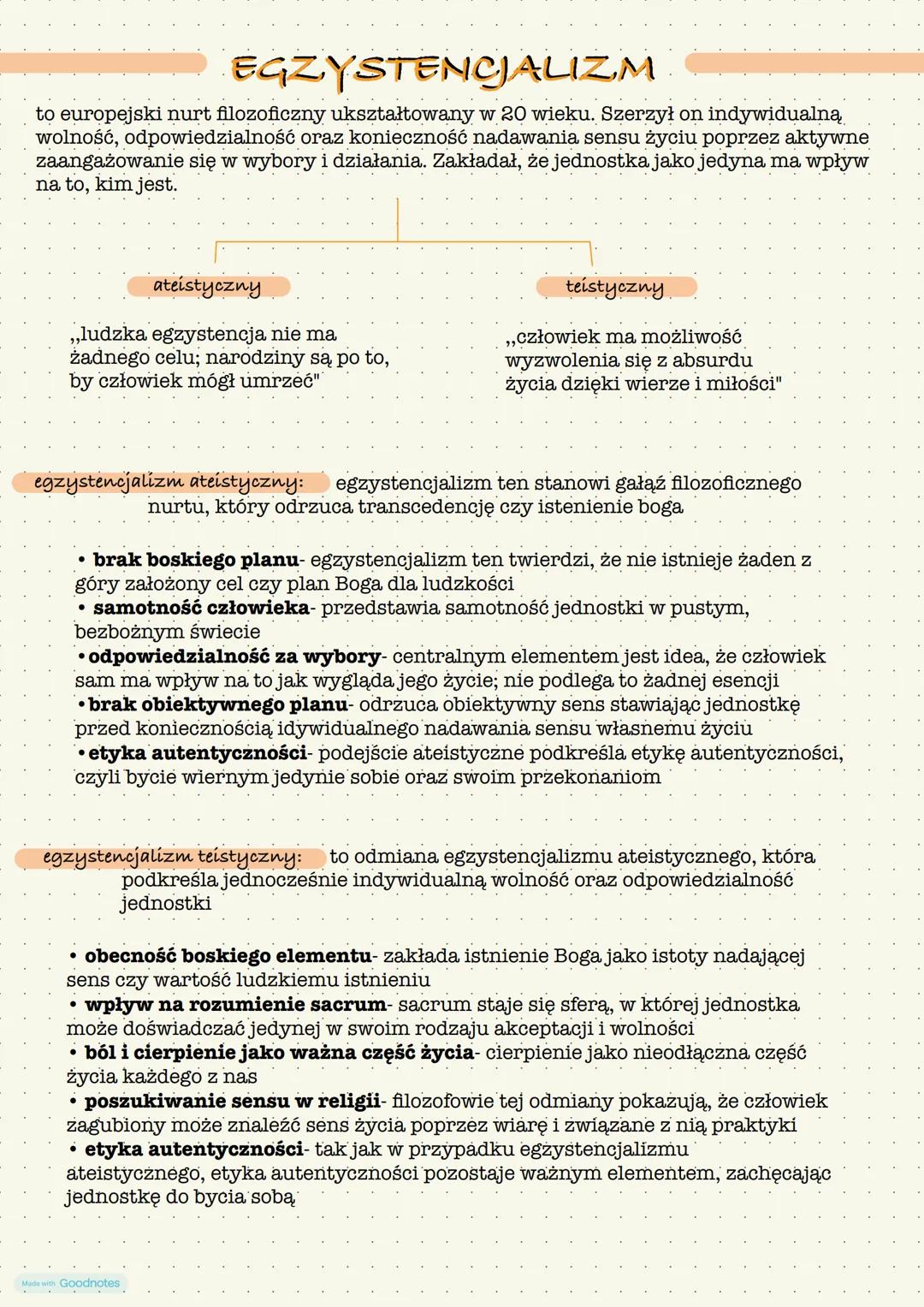 EGZYSTENCJALIZM
to europejski nurt filozoficzny ukształtowany w 20 wieku. Szerzył on indywidualną
wolność, odpowiedzialność oraz konieczność