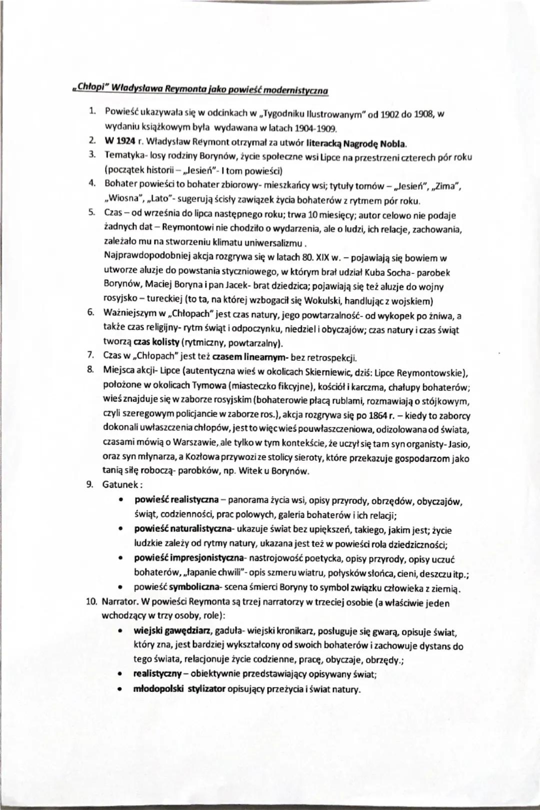 Chłopi" Władysława Reymonta jako powieść modernistyczna
1. Powieść ukazywała się w odcinkach w Tygodniku Ilustrowanym" od 1902 do 1908, w
wy