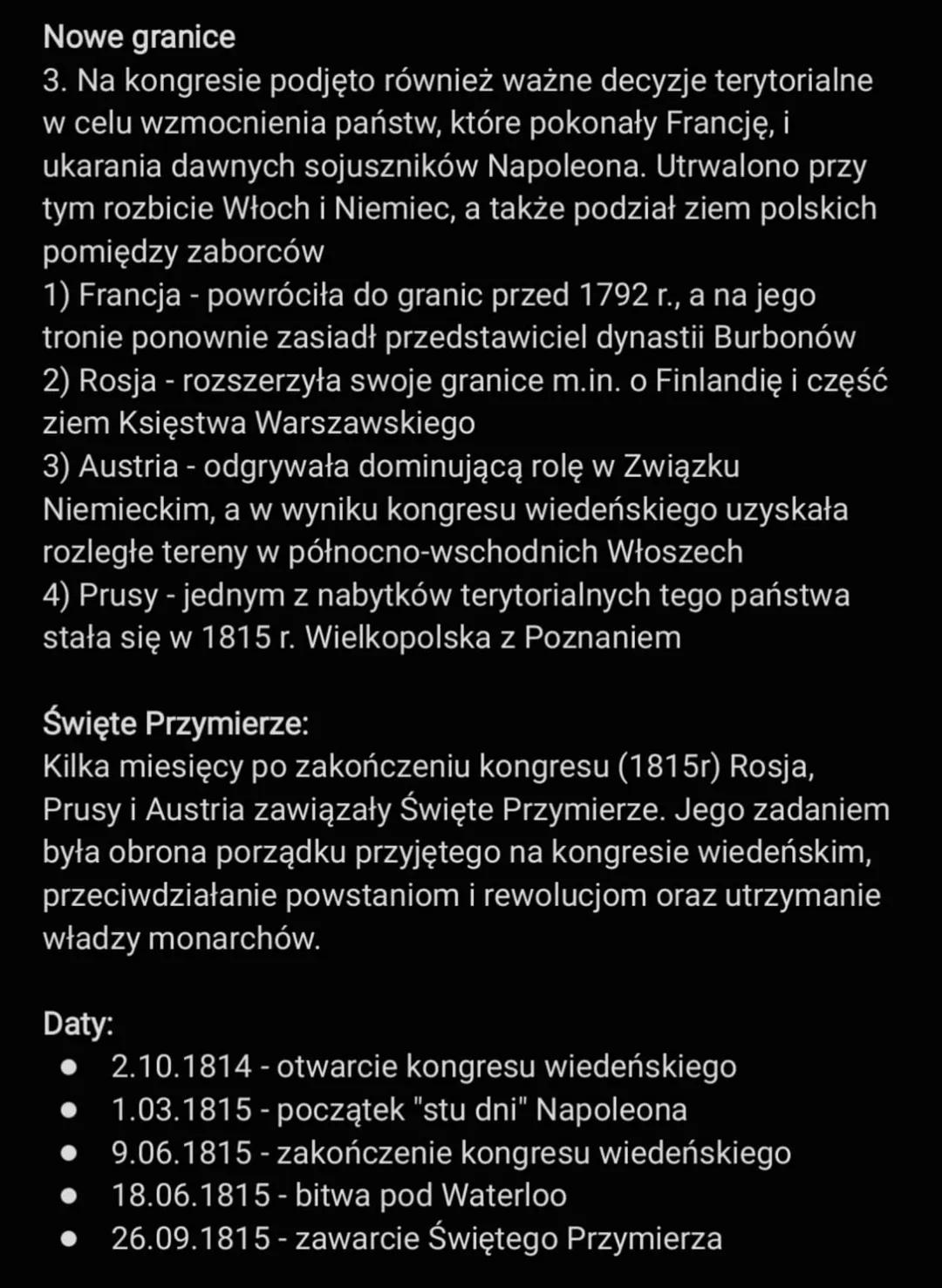 KONGRES WIEDEŃSKI
Cele kongresu:
1) rozpoczęcie kongresu (1814r., Wiedeń)
2) główne cele:
ustanowienie międzynarodowego ładu w Europie.
• ch