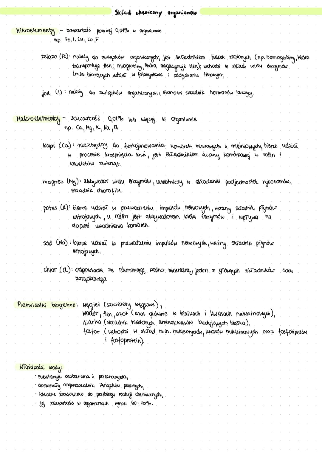 zawartość
mp. Fe, 1, Cu, Co, F
Mikroelementy
-
Skład chemiczny organizmów
poniżej 0,01% w organizmie
żelazo (Fe): należy do związków organic