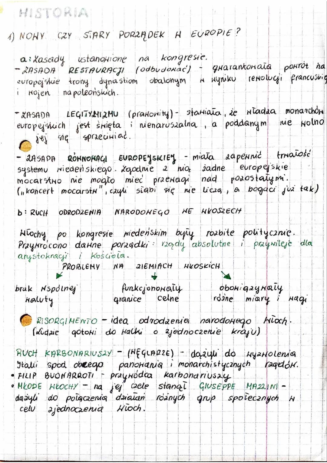 HISTORIA
1) NOWY CZY STARY PORZĄDEK H EUROPIE?
-ZASADA
a: Xasady ustanowione na kongresie.
RESTAURACJI (odbudokac)
europejskie trony dynasti
