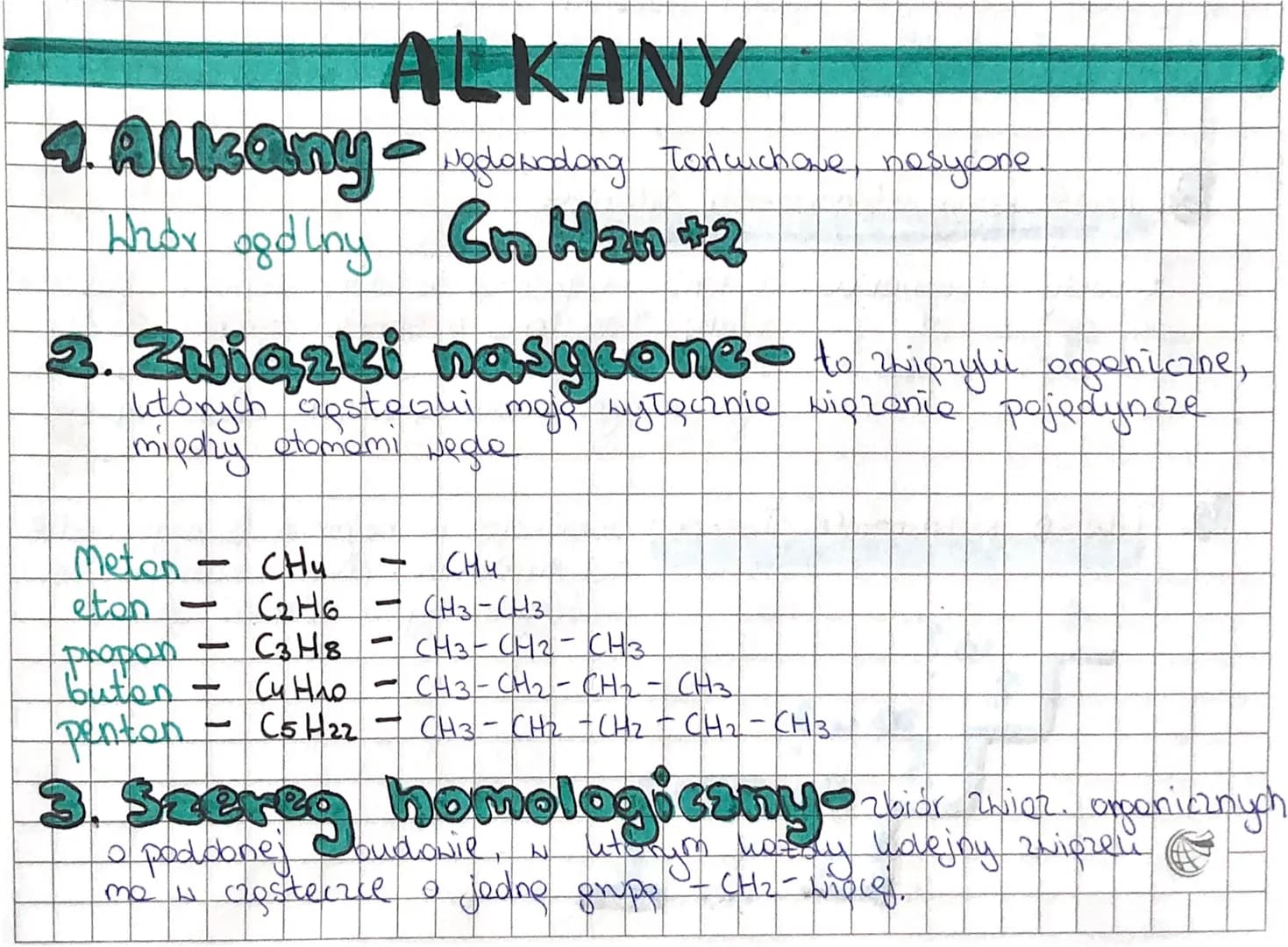 ALKANY
4. Alkany - dowodong ton such are nesycone
Whox agd lay CnH₂n +2
Związki nasycone to związylic organiczne,
których mostegui moje wyłą