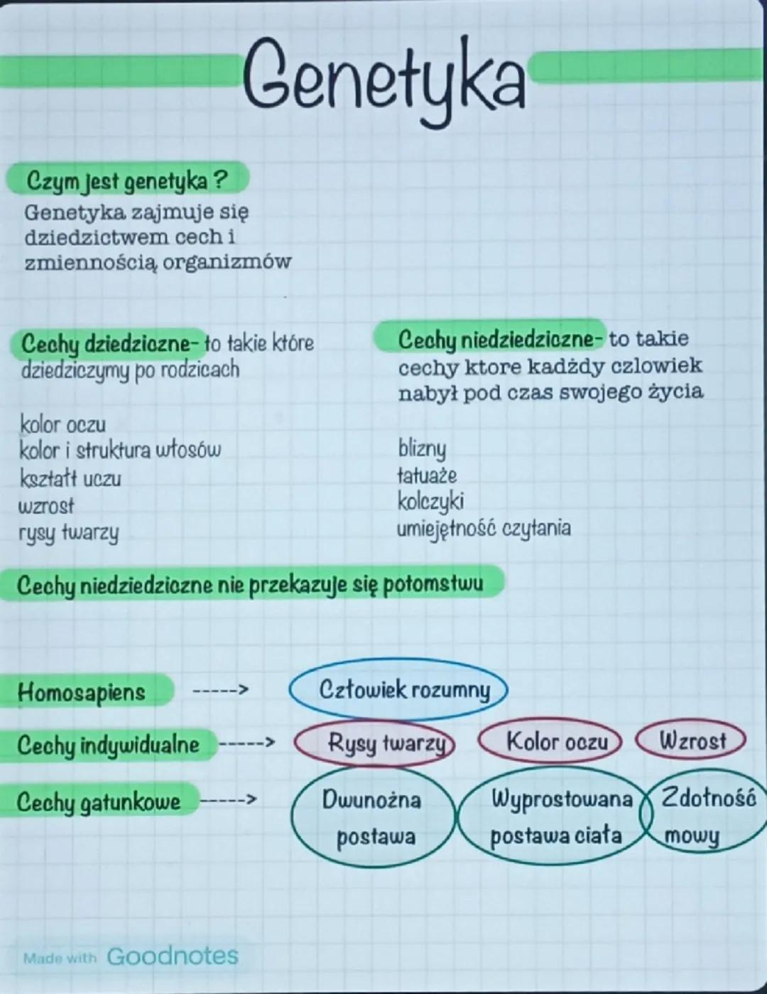 Czym jest genetyka ?
Genetyka
Genetyka zajmuje się
dziedzictwem cech i
zmiennością organizmów
Cechy dziedziczne- to takie które
dziedziczymy