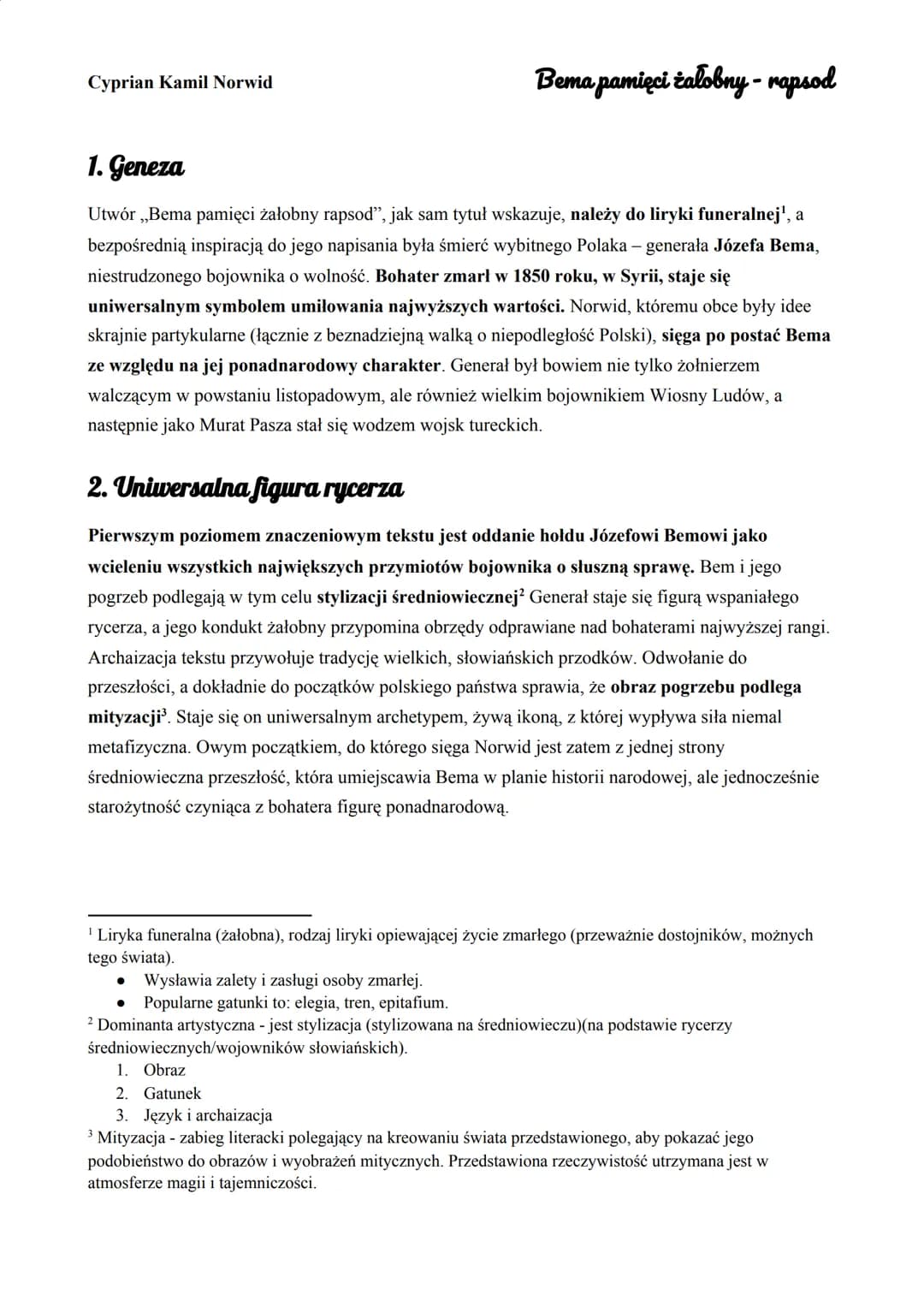 
<h2 id="bemapamiciaobnyrapsodinterpretacja">Bema pamięci żałobny rapsod - interpretacja</h2>
<h3 id="geneza">Geneza</h3>
<p>Utwór "Bema pam