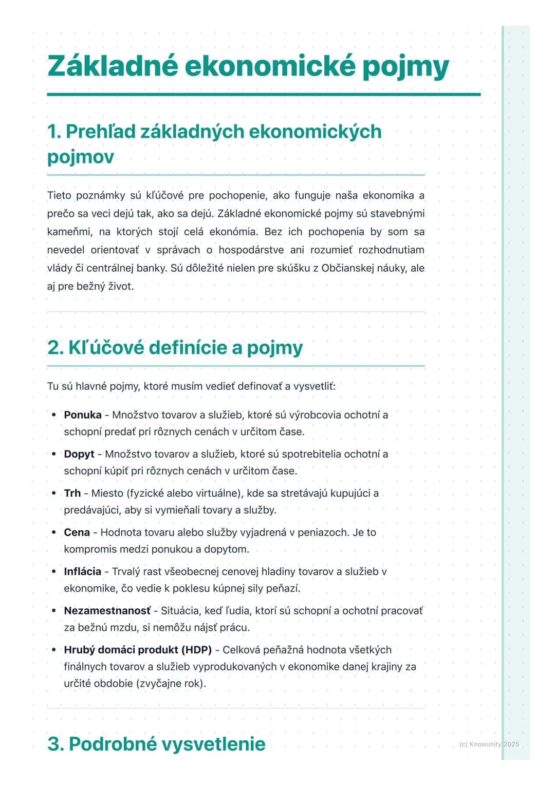 # Základné ekonomické pojmy

## 1. Prehľad základných ekonomických
## pojmov

Tieto poznámky sú kľúčové pre pochopenie, ako funguje naša eko