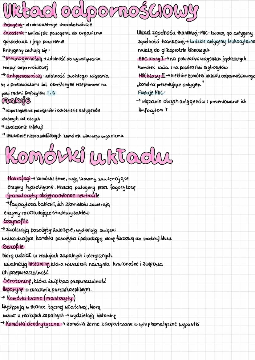 Układ odpornościowy
Patogeny- drobnoustroje chorobotwórcze
Zakażenie- wniknięcie patogenu do organizmu
gospodaza i jego powielenie
Antygeny 