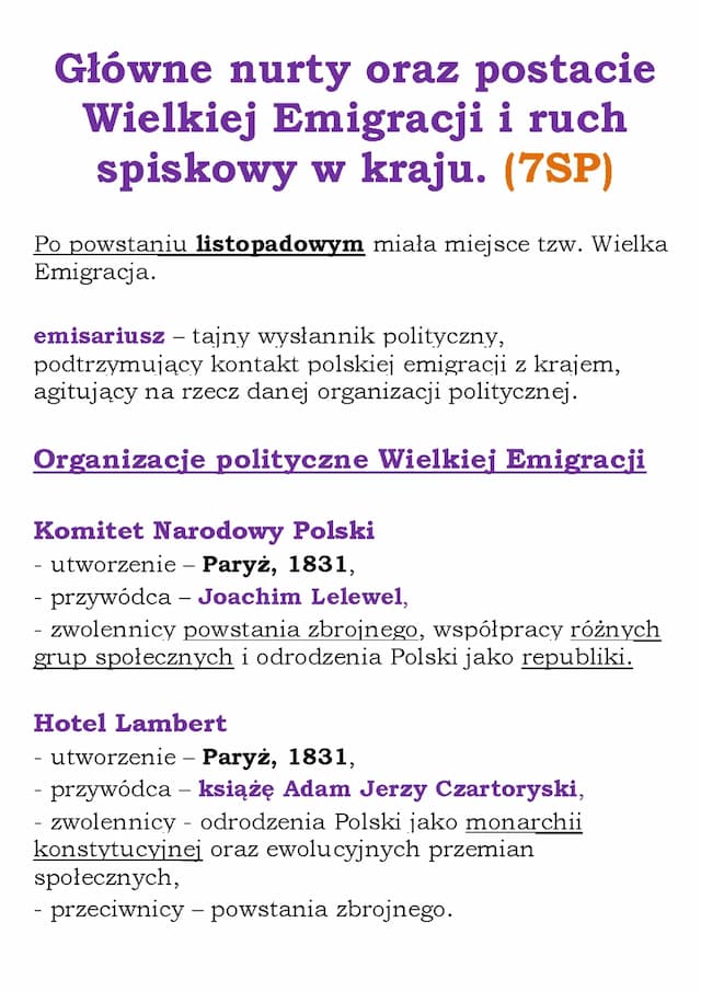 Know Główne nurty oraz postacie Wielkiej Emigracji i ruch spiskowy w kraju.  thumbnail