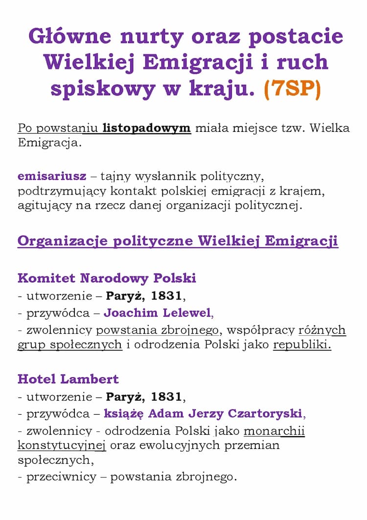 Know Główne nurty oraz postacie Wielkiej Emigracji i ruch spiskowy w kraju.  thumbnail