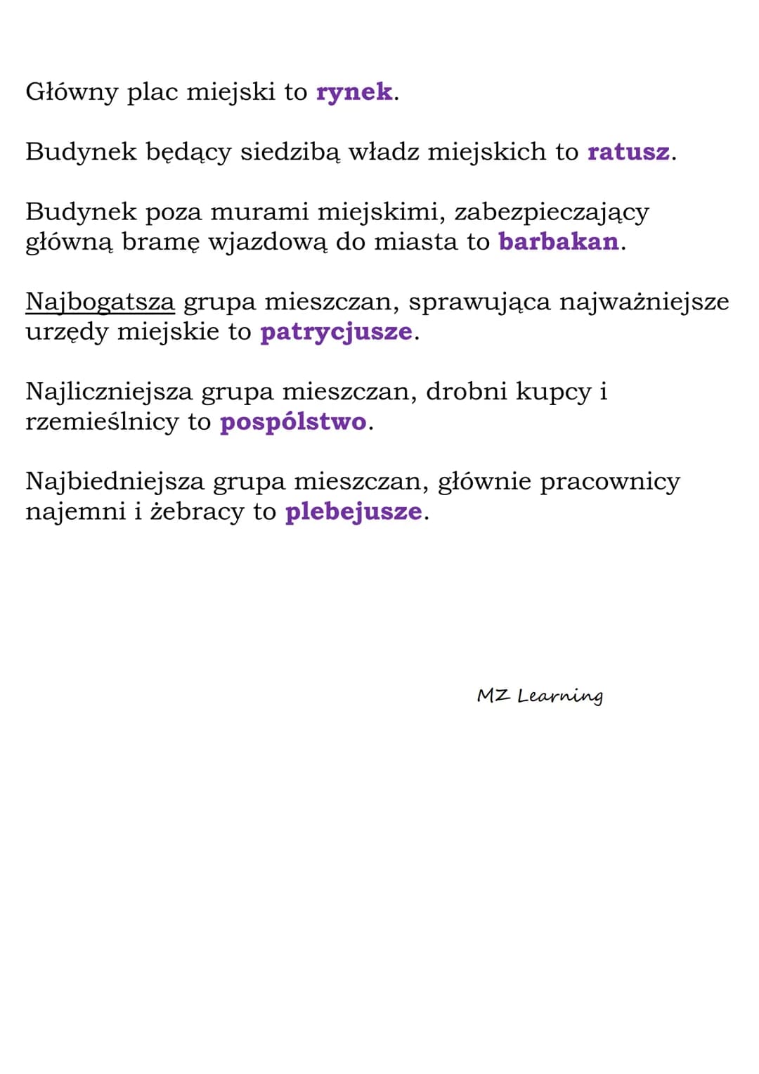 Mieszczanie
Stan, którego przedstawiciele zajmowali się głównie
handlem i rzemiosłem, to mieszczaństwo.
Początkowo władzę w mieście w imieni