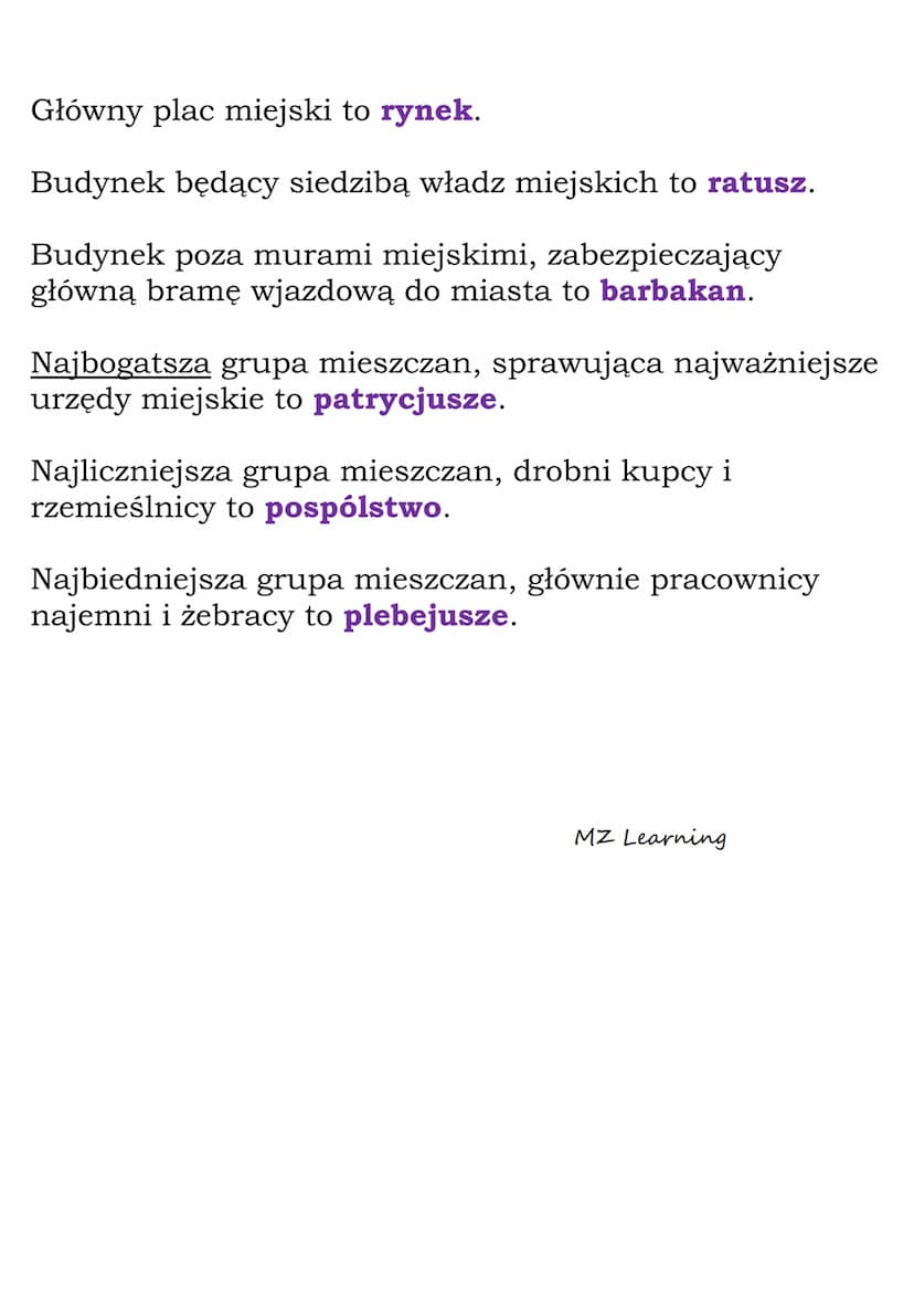 Mieszczanie
Stan, którego przedstawiciele zajmowali się głównie
handlem i rzemiosłem, to mieszczaństwo.
Początkowo władzę w mieście w imieni