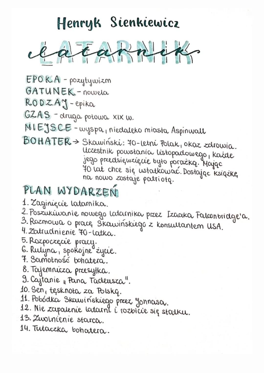 Henryk Sienkiewicz
ik
latar
ΕΡΟ Κ.Α. - poaytywizm
GATUNEK- nowela
RODZAY-epika
CZAS - druga potowa XIX w.
MIEJSCE-wyspa, niedaleko miasta As