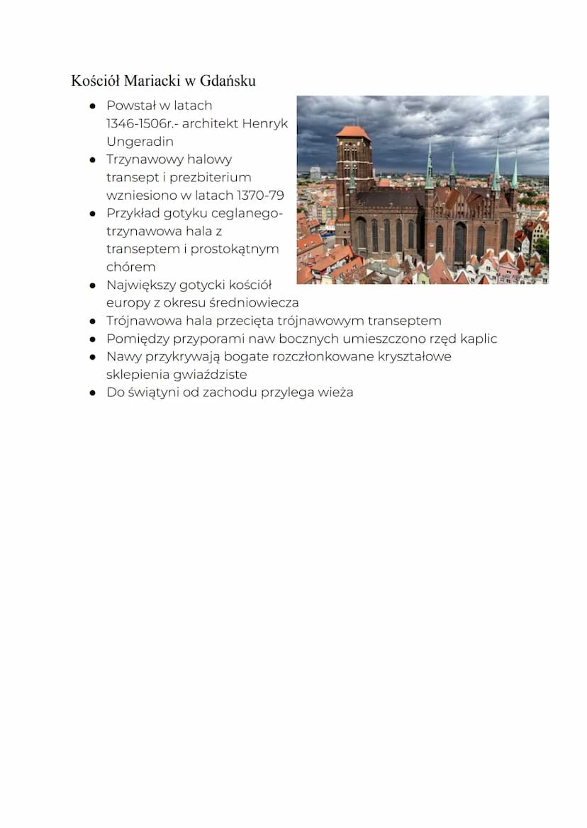 POLSKA
Architektura Sakralna
Pochodzenie
W Polsce gotyk pojawił się wraz z zakonami dominikańskimi i
franciszkańskimi w XIIIw.
• Pierwszymi 