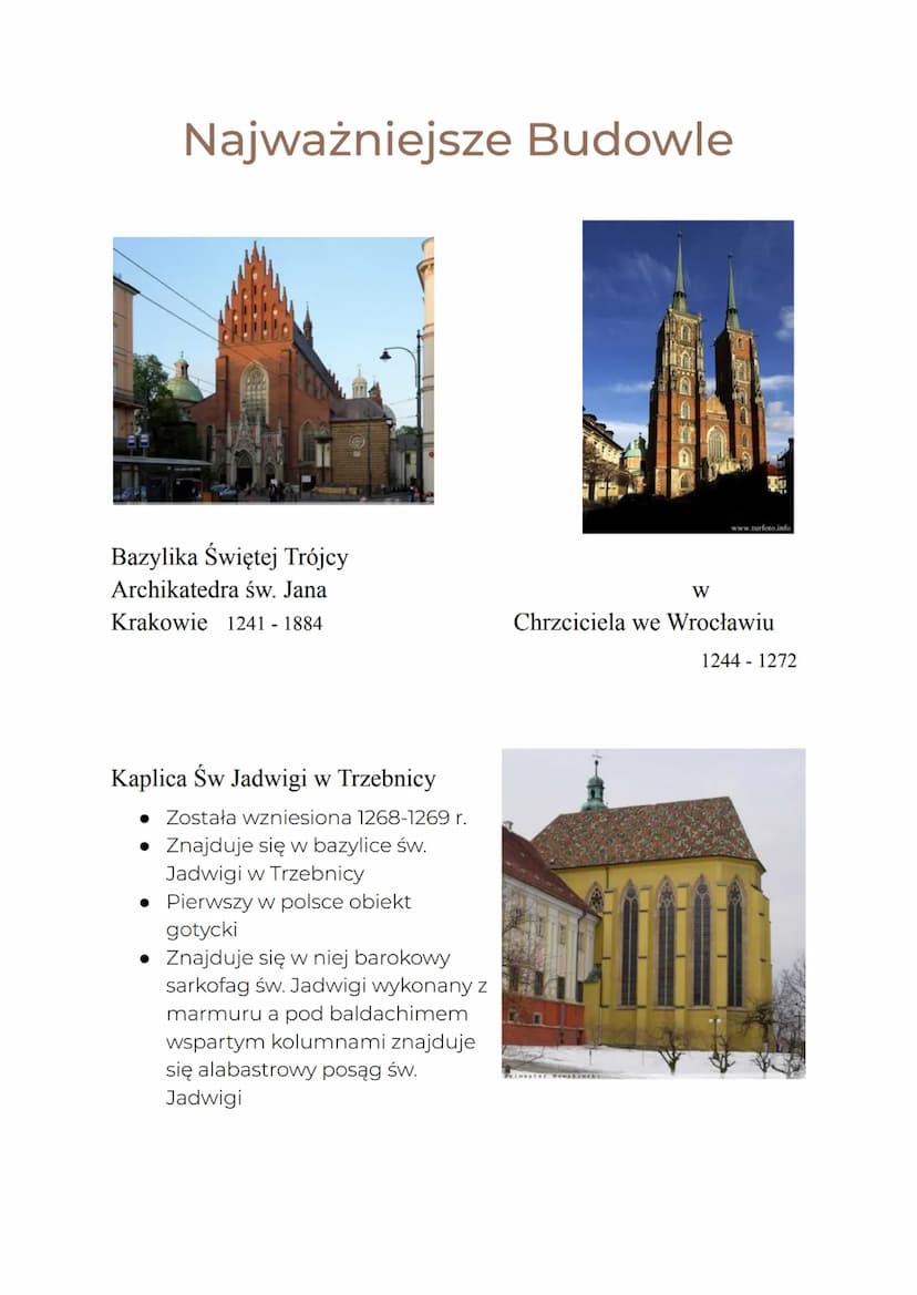 POLSKA
Architektura Sakralna
Pochodzenie
W Polsce gotyk pojawił się wraz z zakonami dominikańskimi i
franciszkańskimi w XIIIw.
• Pierwszymi 