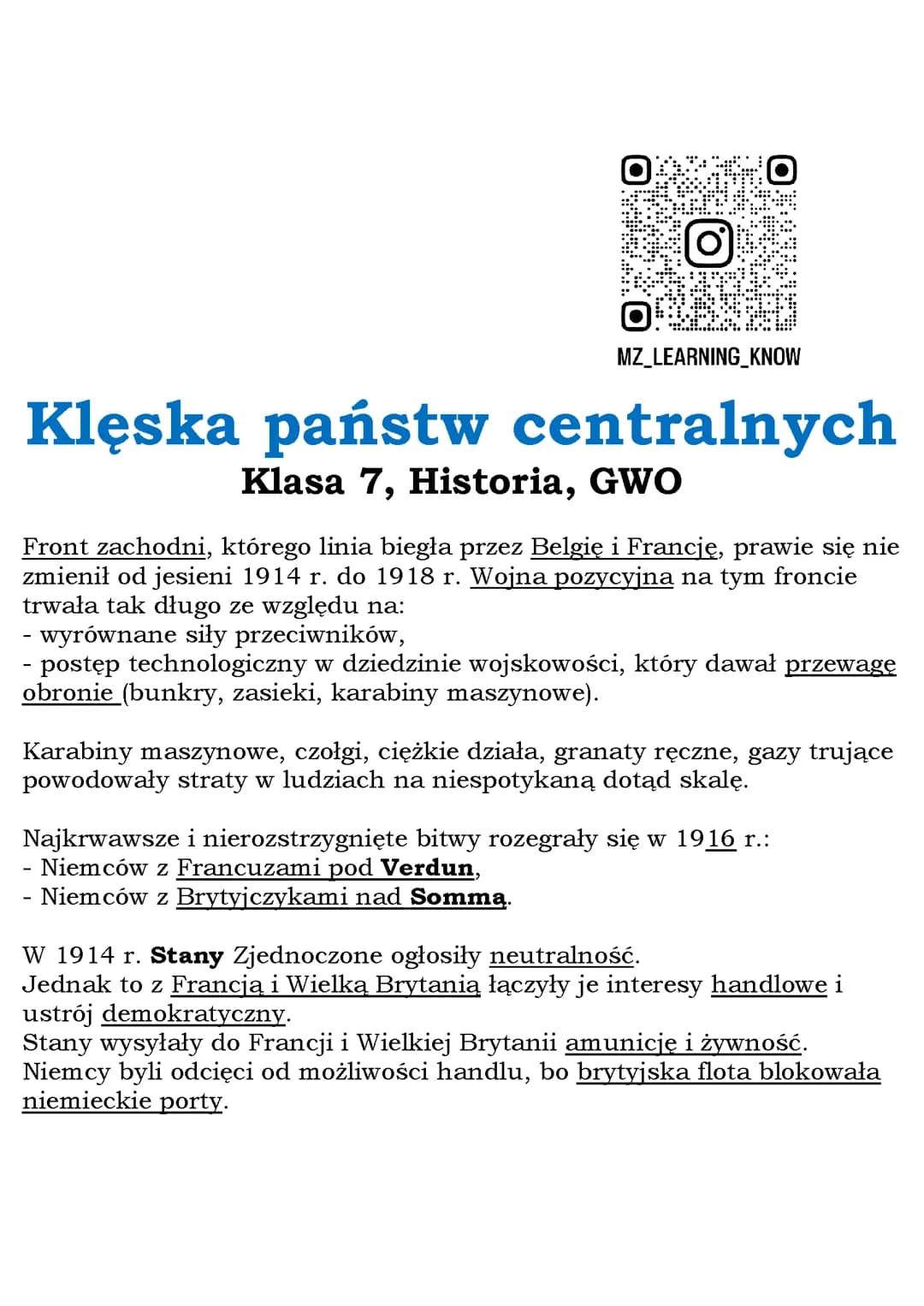 Klęska państw centralnych Klasa 7, Historia, GWO
