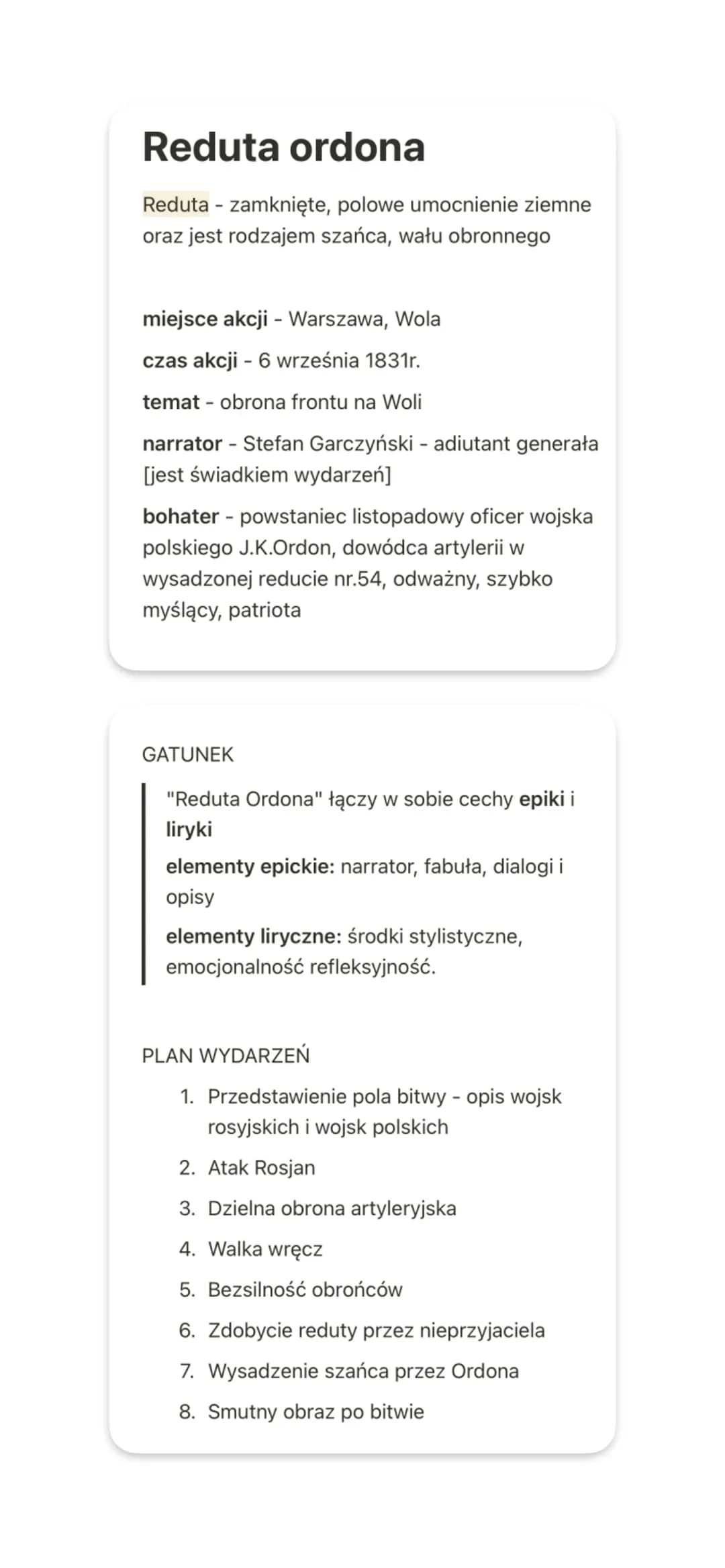 Reduta ordona
Reduta - zamknięte, polowe umocnienie ziemne
oraz jest rodzajem szańca, wału obronnego
miejsce akcji - Warszawa, Wola
czas akc