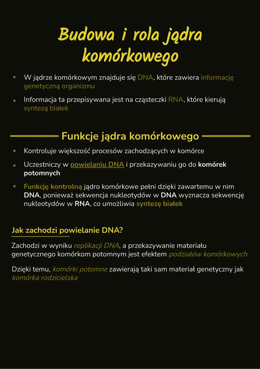 --- OCR Start ---
Budowa i rola jądra
komórkowego
- W jądrze komórkowym znajduje się DNA, które zawiera informację
genetyczną organizmu
- In