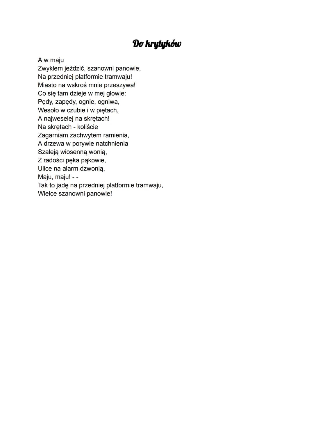 Julian Tuwim
Wybrane utwory
Ranyjulek
Utwór ,,Ranyjulek" posiada cechy charakterystyczne dla wczesnego etapu twórczości Juliana
Tuwima. Obra