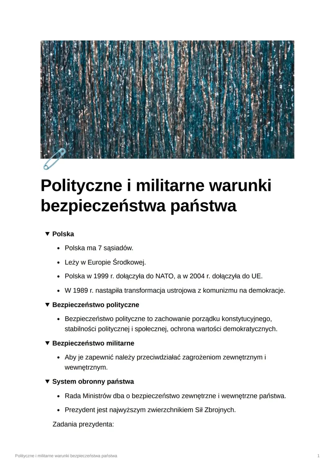 Polityczne i militarne warunki bezpieczeństwa państwa