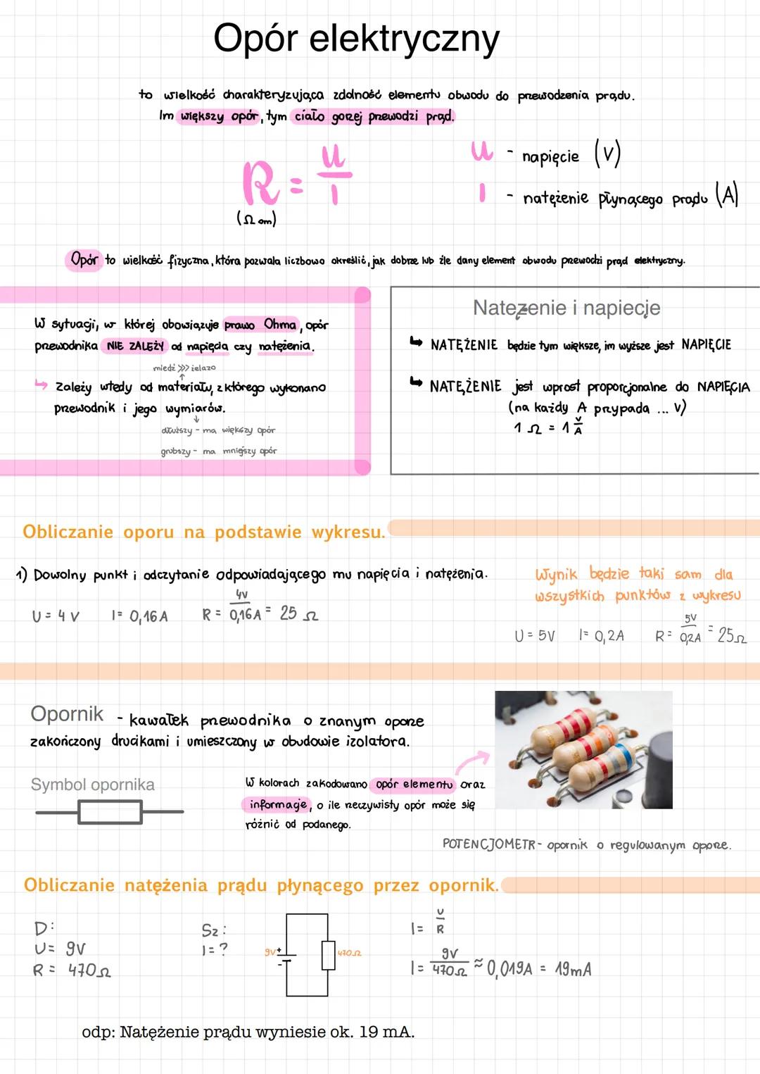 Opór elektryczny
to wielkość charakteryzująca zdolność elementu obwodu do przewodzenia prądu.
Im większy opór, tym ciało gorzej przewodzi pr