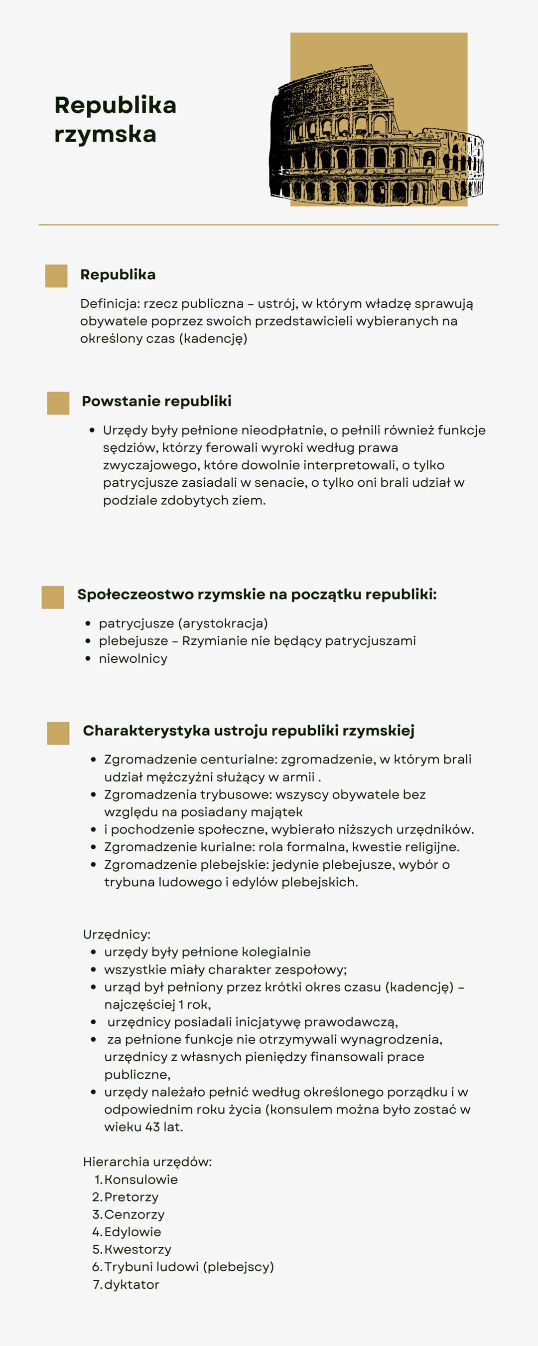 Republika
rzymska
Republika
Definicja: rzecz publiczna - ustrój, w którym władzę sprawują
obywatele poprzez swoich przedstawicieli wybierany