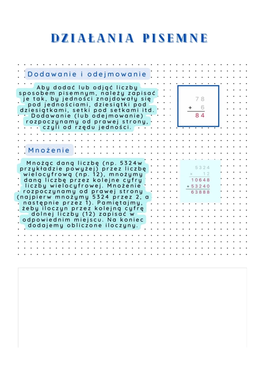 Dzielenie pisemne - klasa 3, 4, 5 - przykłady i zadania do druku (pdf)