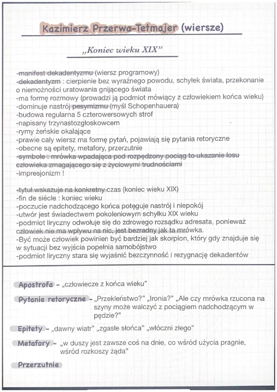 Koniec wieku XIX wiersz Kazimierz Przerwa-Tetmajer