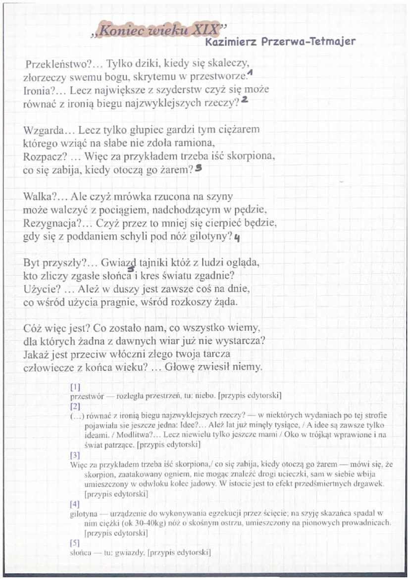Kazimierz Przerwa-Tetmajer (wiersze)
,,Koniec wieku XIX"
-manifest dekadentyzmu (wiersz programowy)
-dekadentyzm : cierpienie bez wyraźnego 