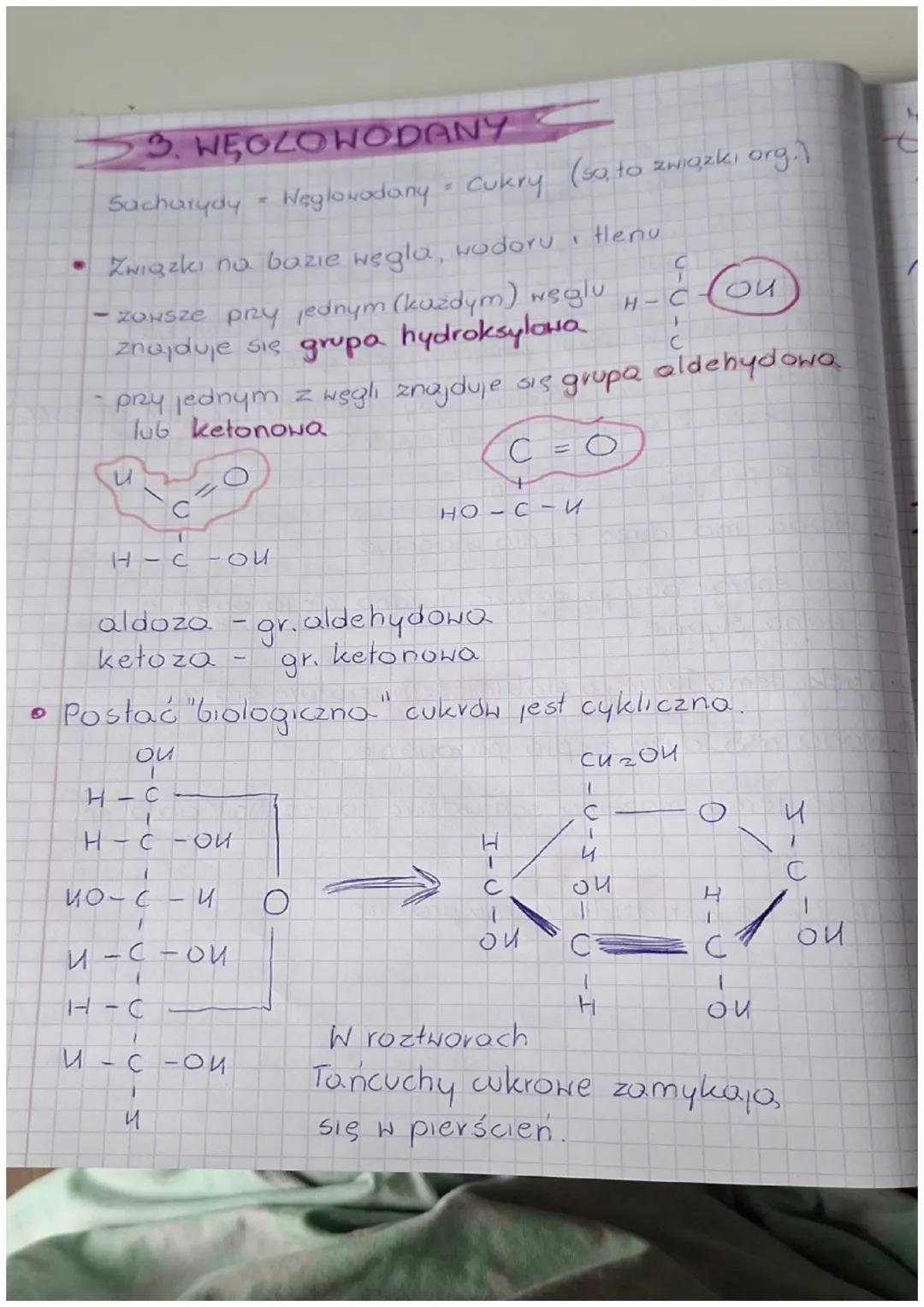 3. WĘGLOWODANY
Sacharydy
Węglowodany = Cukry (sa to związki org.)
• Związki na bazie węgla, wodoru tenu
- Zawsze przy jednym (kazdym) węglu
