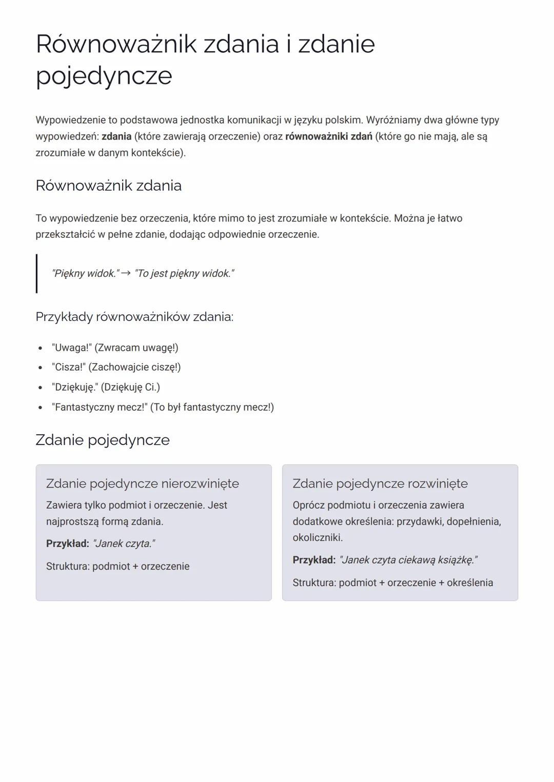 # Równoważnik zdania i zdanie
pojedyncze

Wypowiedzenie to podstawowa jednostka komunikacji w języku polskim. Wyróżniamy dwa główne typy
wyp