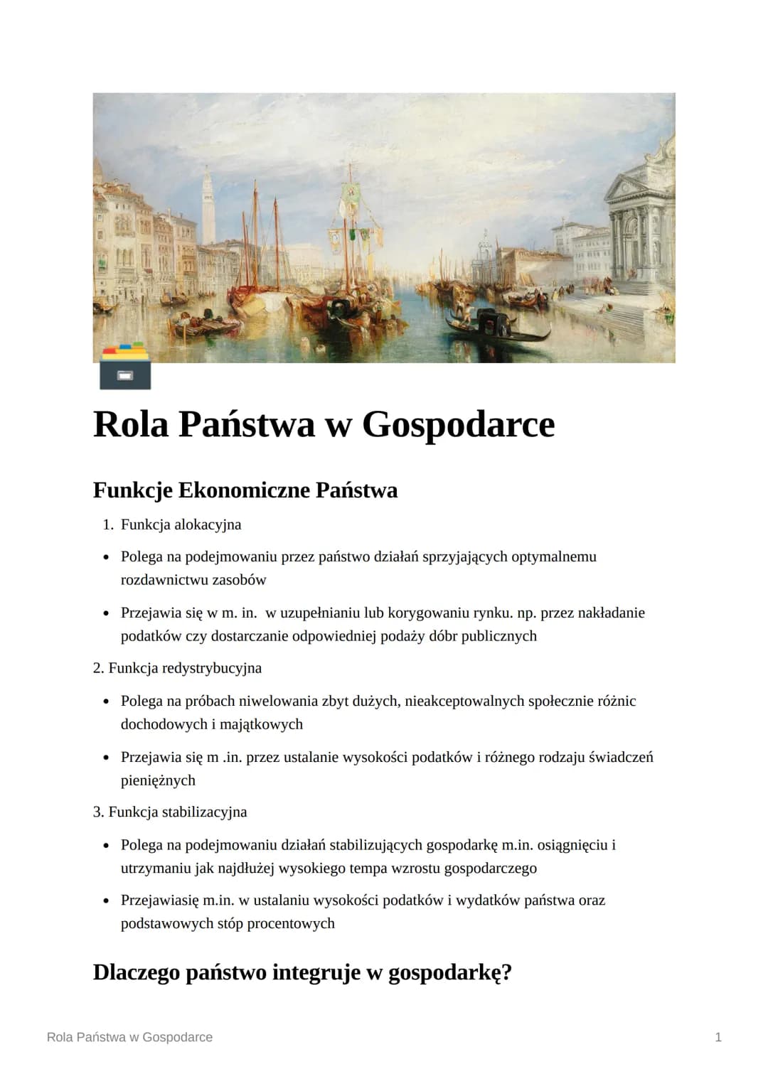 Rola Państwa w Gospodarce
Funkcje Ekonomiczne Państwa
1. Funkcja alokacyjna
• Polega na podejmowaniu przez państwo działań sprzyjających opt