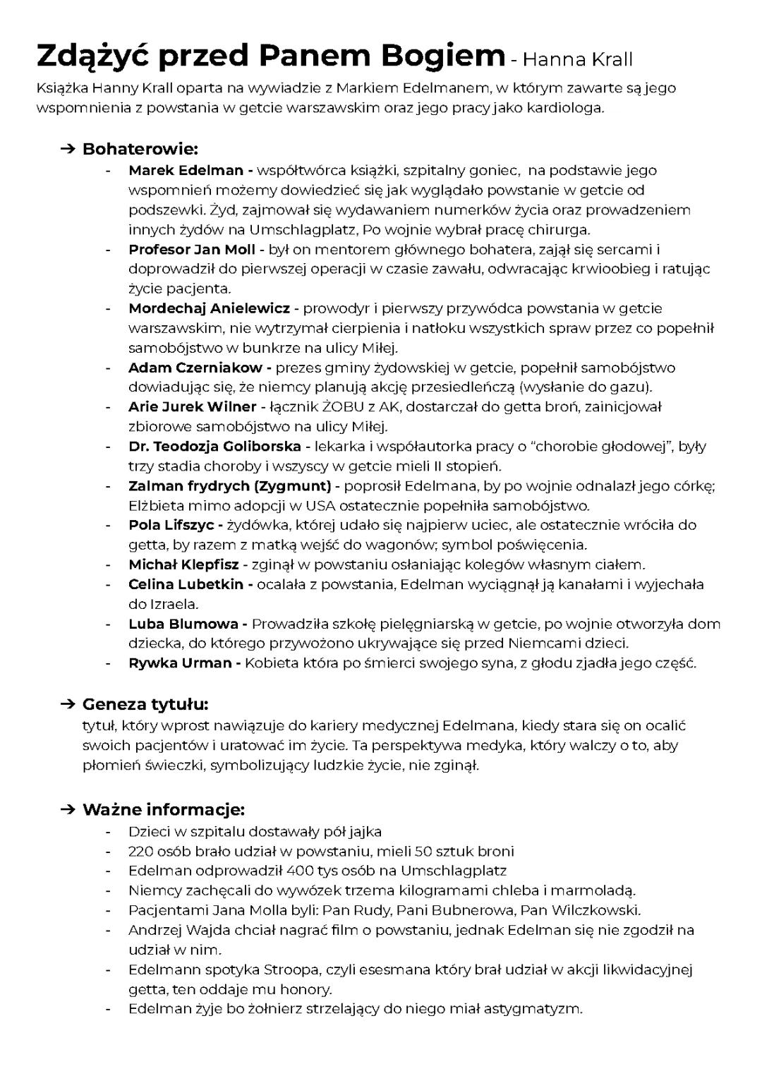 Notatka z Lektury Hanny Krall "Zdążyć przed Panem Bogiem"