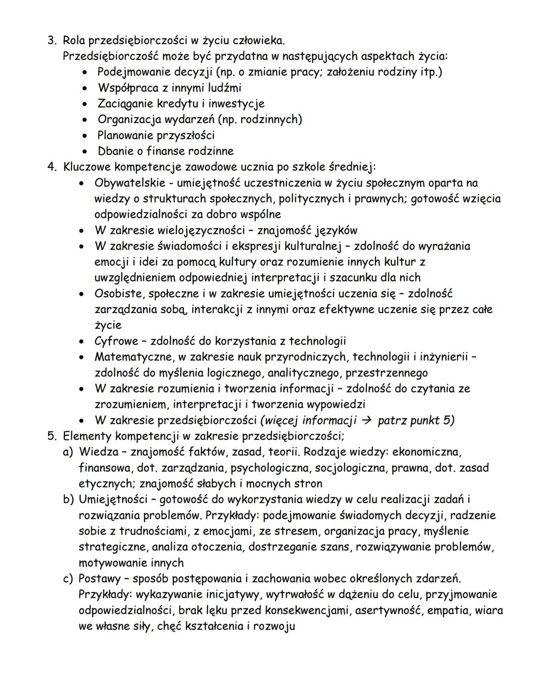 # Osoba przedsiębiorcza – powtórzenie działu

1. Definicje:
a) Przedsiębiorczość:

*   Zespół cech osobowości (postawa człowieka)

*   Bycie