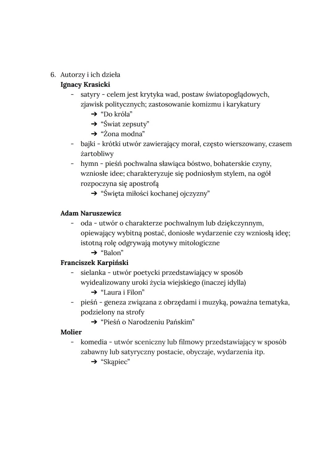 Wiedza z oświecenia
1. Periodyzacja, daty trwania epoki i jej podział
Polska:
początek: I połowa XVIII w. (ok. 1740)
koniec: I połowa XIX w.