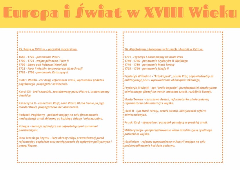 Europa i Świat w XVIII Wieku
23. Postęp techniczny i przemiany gospodarcze w XVIII stuleciu:
1763 - skonstruowanie maszyny parowej Watta,
17