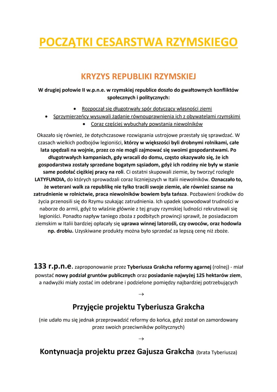 POCZĄTKI CESARSTWA RZYMSKIEGO
KRYZYS REPUBLIKI RZYMSKIEJ
W drugiej połowie II w.p.n.e. w rzymskiej republice doszło do gwałtownych konfliktó